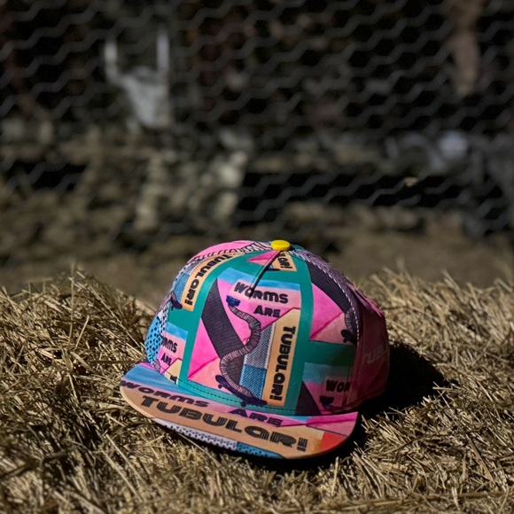 Worms are Tubular Rad Watercolor Skateboarding Worm Pun Dad Joke FlatBill Hat - Picture 10 of 10